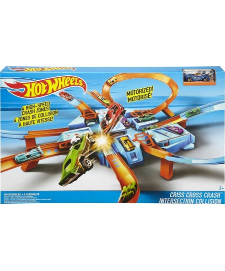 Track Set with 1:64 Scale Toy Car 4 Intersections for Crashing Powered by a Motorized Booster Criss-Cross Crash Track​​​​ [Am...