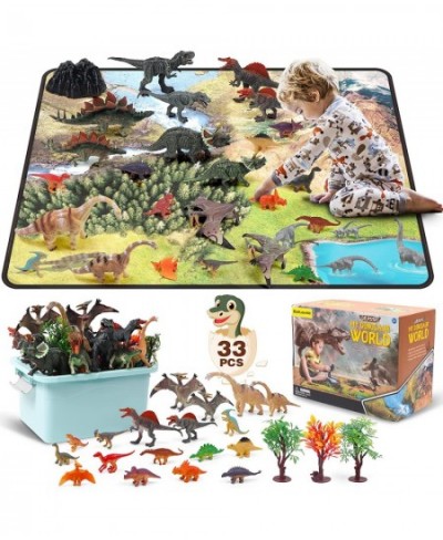 33 Pcs Dinosaur Toy Playset with Activity Play Mat Realistic Dinosaur Figures Trees Rockery to Create a Dino World Including ...