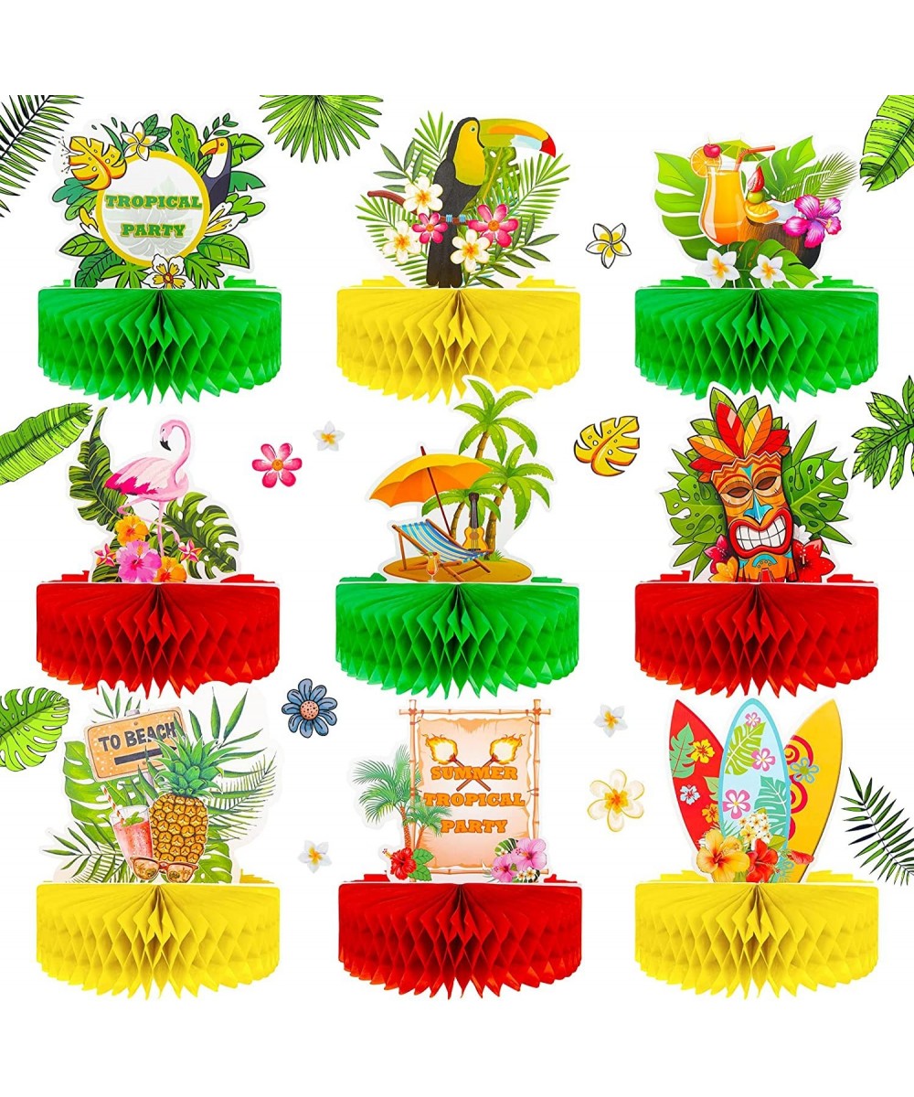 9 Pcs Hawaiian Luau Themed Party Decorations Honeycomb Centerpieces for Tables Summer Tropical Table Centerpiece Flamingo Tab...