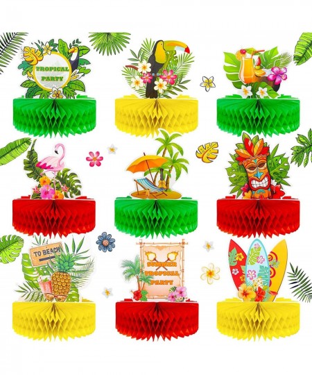 9 Pcs Hawaiian Luau Themed Party Decorations Honeycomb Centerpieces for Tables Summer Tropical Table Centerpiece Flamingo Tab...