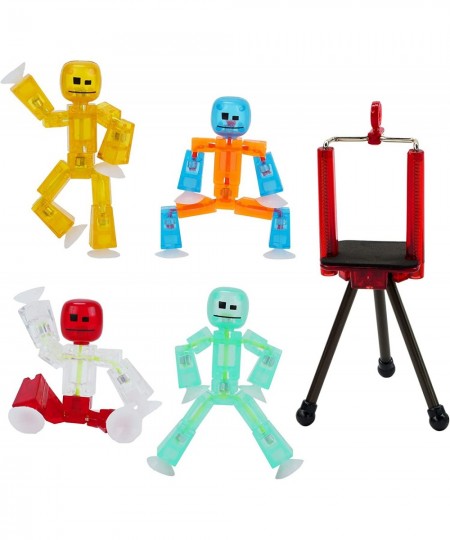 Stikbot 4 Pack with Tripod Set of 4 Stikbot Collectable Action Figures and Mobile Phone Tripod Create Stop Motion Animation (...