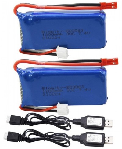 2 Pack 7.4V 1200mAH Lipo Battery Pack with JST Plug and Charger Replacement for UDIRC UD1601 UD1602 Pro Fisca Cheewing 1/16 S...