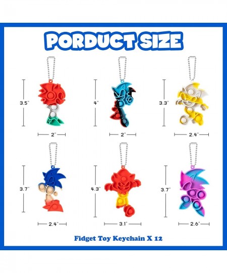 Sonic Pop Fidget Toy Keychain 12pcs Mini Silicone Stress Reliever Size 3" 6" Perfect for Kid Adults Friend Puzzle Game Birthd...