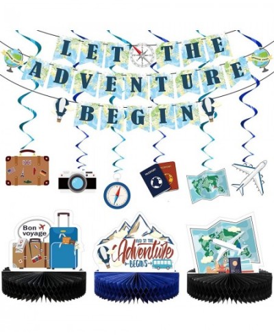 16 Pieces Travel Themed Party Decorations Let the Adventure Begin Banner Bon Voyage Party Decorations Travel Honeycomb Center...