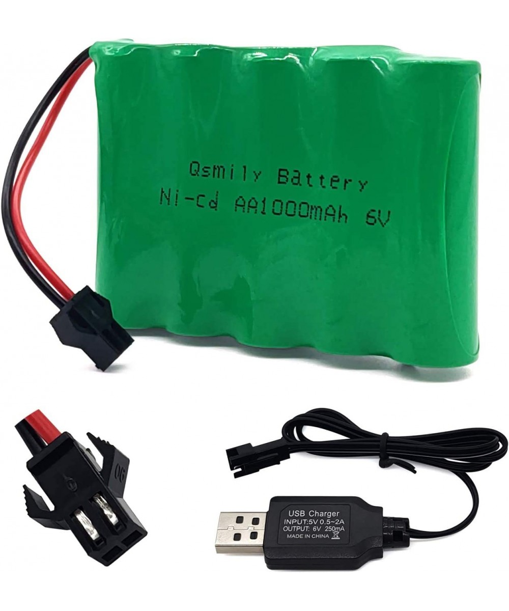 Qsmily® 6V RC Battery SM Connector 1000mAh Rechargeable Ni-Cd Battery Pack with Charge Cable Suitable for RC Monster Truck 4W...