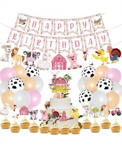 58 Pcs Farm Animals Birthday Party Decorations Pink Barnyard Farm Animal Theme Party Supplies Include Cow Print Balloons Farm...