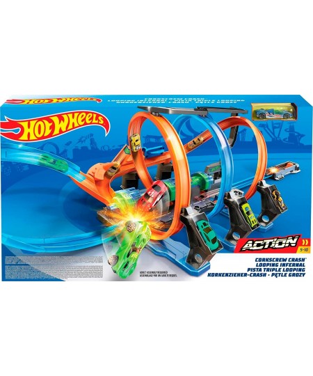 Track Set and Toy Car Large-Scale Motorized Track with 3 Corkscrew Loops 3 Crash Zones and Toy Storage $58.16 - Toy Vehicle P...