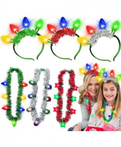 6 Pack Christmas Party Favor Set--3 Tinsel Light Up Headbands 3 Tinsel Bulb Necklaces Christmas Accessories Supplies for Kid ...