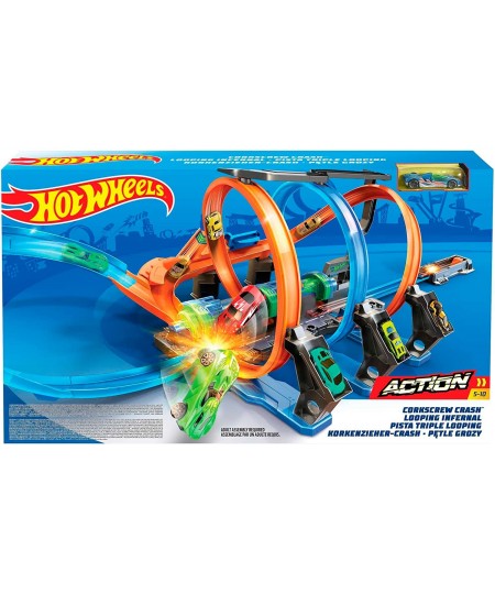 Track Set and Toy Car Large-Scale Motorized Track with 3 Corkscrew Loops 3 Crash Zones and Toy Storage $58.16 - Toy Vehicle P...