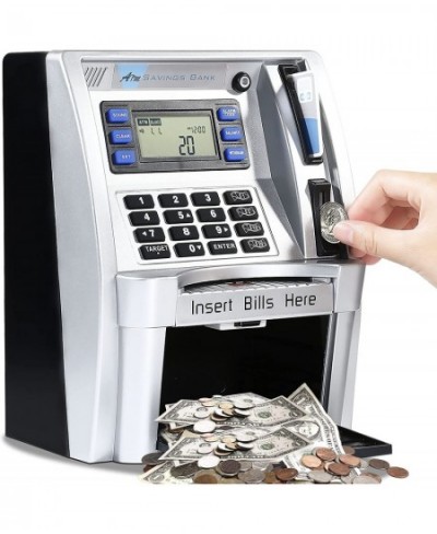 Upgraded ATM Savings Bank Piggy Bank Machine for Real Money with Card Bill Feeder Coin Reader Balance Calculator Safe Box for...