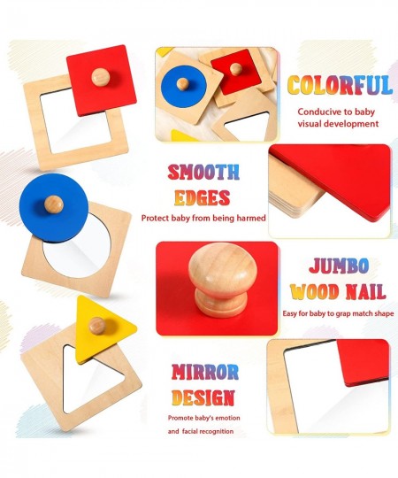 Montessori Mirror 3 Pieces Colorful Peekaboo Knob Puzzle Multiple Baby Mirror Toy Jumbo Knob Wooden Puzzle Geometric Shape Pu...