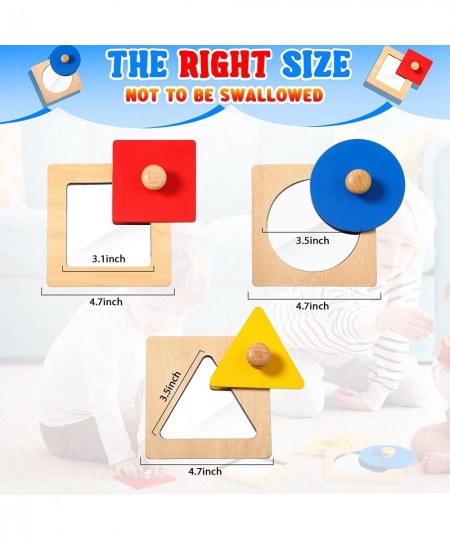 Montessori Mirror 3 Pieces Colorful Peekaboo Knob Puzzle Multiple Baby Mirror Toy Jumbo Knob Wooden Puzzle Geometric Shape Pu...