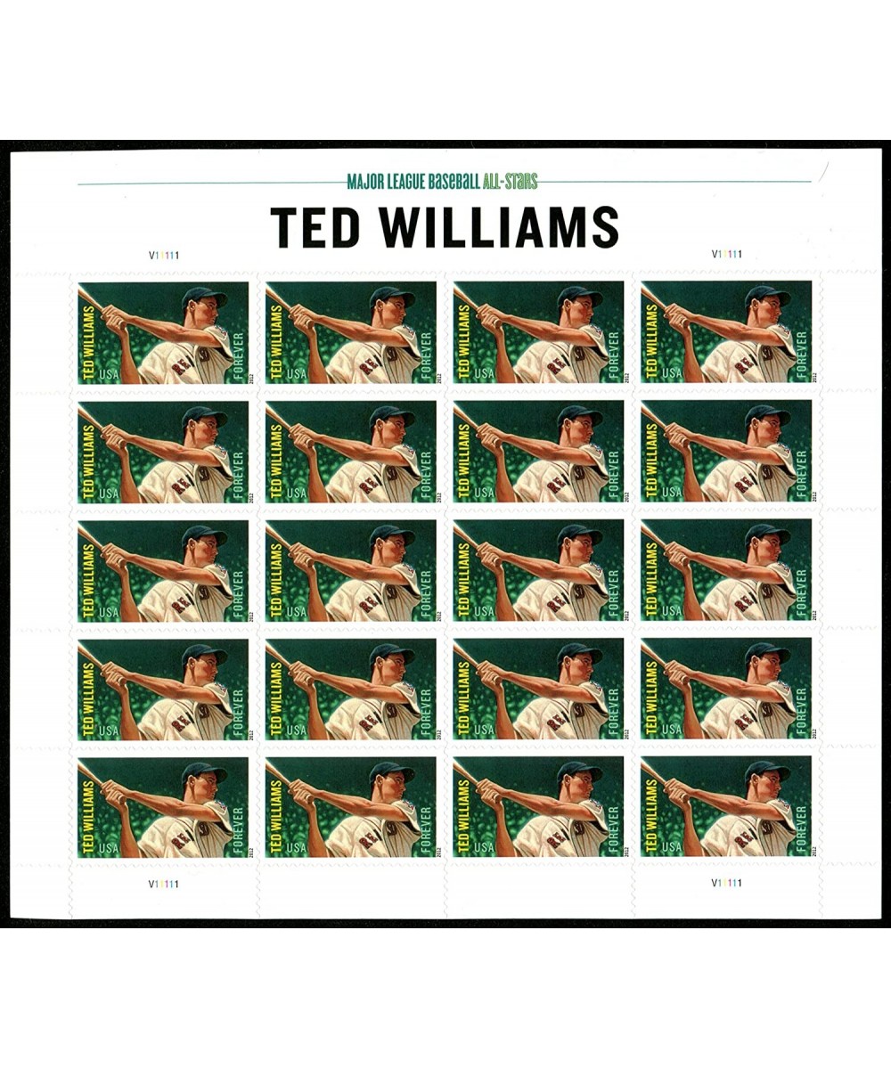 Ted Williams Sheet of 20 U.S. Forever Postage Stamps Scott 4694 $41.11 - Collectibles Display & Storage