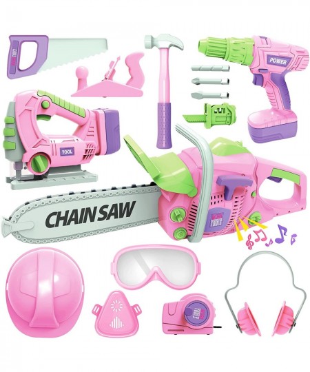 Kids Tool Set with Electric Toy Drill Chainsaw Jigsaw Toy Tools for Girl Realistic Kids Power Construction Pretend Play Tools...