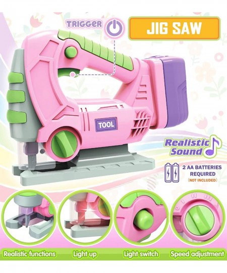 Kids Tool Set with Electric Toy Drill Chainsaw Jigsaw Toy Tools for Girl Realistic Kids Power Construction Pretend Play Tools...