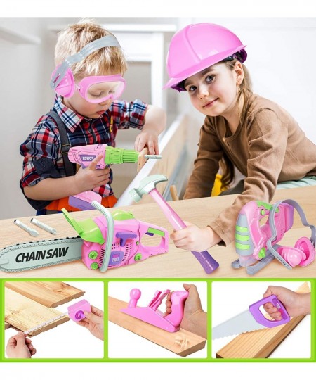 Kids Tool Set with Electric Toy Drill Chainsaw Jigsaw Toy Tools for Girl Realistic Kids Power Construction Pretend Play Tools...