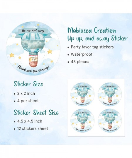 Up and Away Boy Baby Shower Favors Labels| 48pcs Waterproof Elegant Watercolor Sticker in 2" | Baby Shower Invitation Sticker...