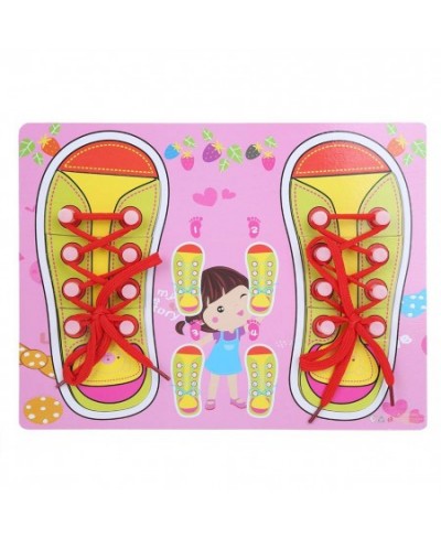 Children Learning Tie Shoes Toy Kids Baby Wood Lacing Shoe Wooden Dress Learning Wear Educational Toy Gift(Pink) $16.88 - Ele...