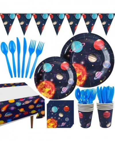 Outer Space Party Supplies Universe Planets Disposable Tableware Set Dinner Plates Cups Napkins Tablecloth for Kids Galaxy St...