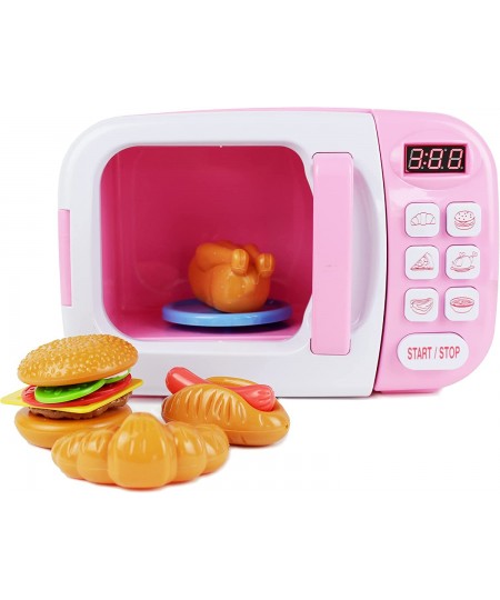 Pink Microwave Playset - 11 Pc Light & Sound Pretend Play Kitchen Toys Set with Play Food for Kids Ages 3+ $56.31 - Toy Kitch...