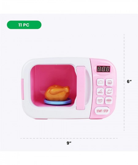 Pink Microwave Playset - 11 Pc Light & Sound Pretend Play Kitchen Toys Set with Play Food for Kids Ages 3+ $56.31 - Toy Kitch...