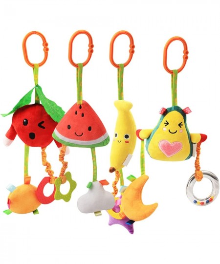 Baby Hanging Rattle Toys 4 Pack Car Seat Stroller Toys Soft Squeaky Toys for Baby Newborn Infant Car Bed Travel Activity Frui...