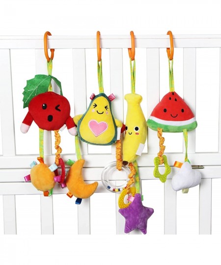 Baby Hanging Rattle Toys 4 Pack Car Seat Stroller Toys Soft Squeaky Toys for Baby Newborn Infant Car Bed Travel Activity Frui...