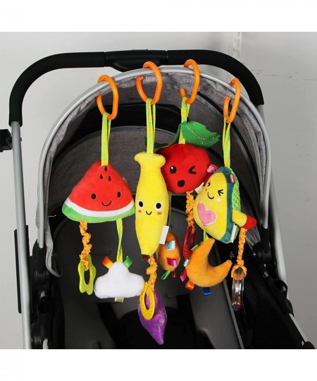 Baby Hanging Rattle Toys 4 Pack Car Seat Stroller Toys Soft Squeaky Toys for Baby Newborn Infant Car Bed Travel Activity Frui...