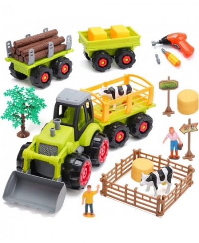 Farm Toy Tractor Take Apart Toys W/ Electric Drill Play Farm Toy Set with Farm Vehicle Toy Truck W/ Trailers Farm Animal Figu...