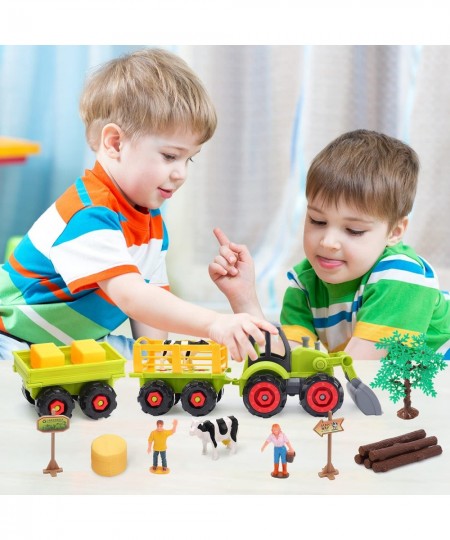 Farm Toy Tractor Take Apart Toys W/ Electric Drill Play Farm Toy Set with Farm Vehicle Toy Truck W/ Trailers Farm Animal Figu...