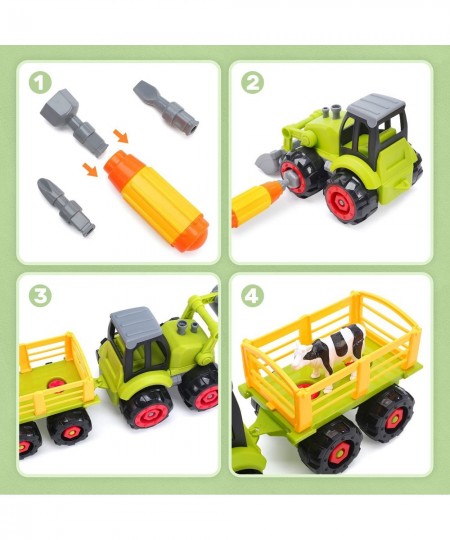 Farm Toy Tractor Take Apart Toys W/ Electric Drill Play Farm Toy Set with Farm Vehicle Toy Truck W/ Trailers Farm Animal Figu...