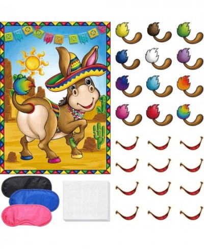 Mexican Fiesta Party Games Pin The Mouth and Tail on The Donkey Mexican Donkey Game Poster with Blindfolds and Stickers for K...