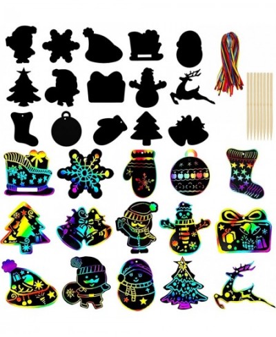 Christmas Scratch Art Paper 60 Pcs Crafts Kits Magic Rainbow Scratch Cards for Xmas Tree Ornaments and Kids Birthday Decorati...