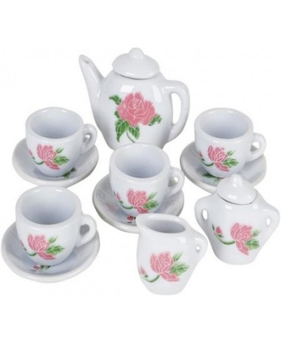 Rose Flower Ceramic Doll Tea Set - 13 Pieces - Includes Cups and Plates - Tea Set for Pretend Tea Party - Fun Doll Dramatic P...