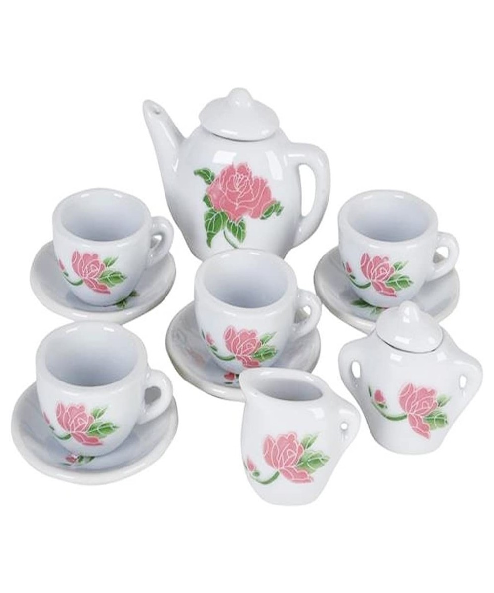 Rose Flower Ceramic Doll Tea Set - 13 Pieces - Includes Cups and Plates - Tea Set for Pretend Tea Party - Fun Doll Dramatic P...