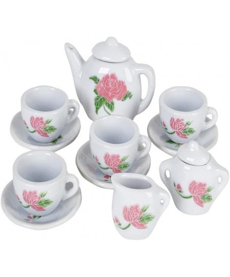 Rose Flower Ceramic Doll Tea Set - 13 Pieces - Includes Cups and Plates - Tea Set for Pretend Tea Party - Fun Doll Dramatic P...