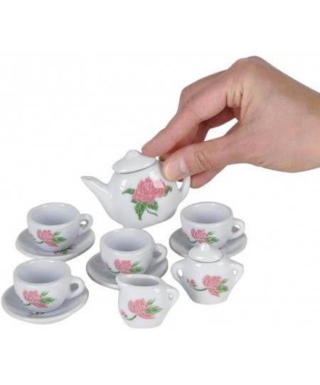 Rose Flower Ceramic Doll Tea Set - 13 Pieces - Includes Cups and Plates - Tea Set for Pretend Tea Party - Fun Doll Dramatic P...