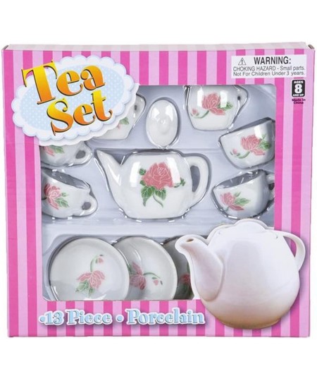 Rose Flower Ceramic Doll Tea Set - 13 Pieces - Includes Cups and Plates - Tea Set for Pretend Tea Party - Fun Doll Dramatic P...