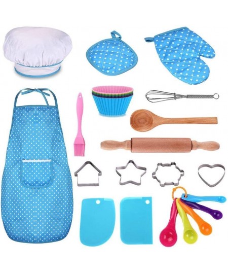 Kids Cooking and Baking Set - 25Pcs Kids Chef Role Play Includes Apron for Little Boys Girls Chef Hat Utensils Cake Cutter Si...