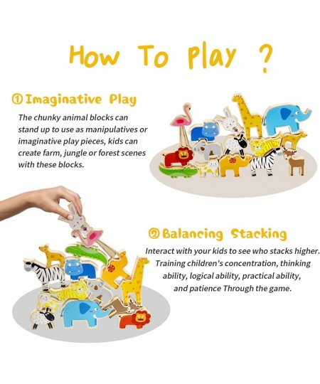 Wooden Animal Blocks Stacking and Balancing Toy Toddler Big Wood Animal Figures Blocks Preschool Educational Toys and Stack B...