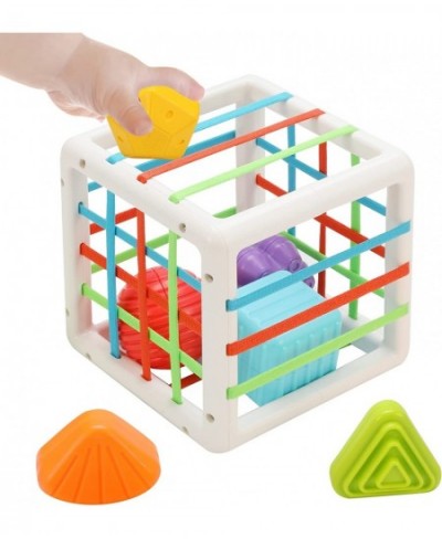 Baby Shape Sorter Toys Storage Cube Bin and 6 Pcs Colorful Sensory Shape Blocks Baby Sensory Toys for 6 9 12 18 Months Fine M...