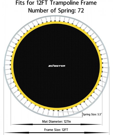 Replacement Trampoline Mat Fits 12ft Round Trampoline with 72 V-Hooks Using 5.5" Springs Jumping Trampoline Mat with Extra Ro...