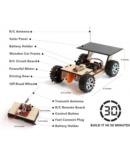 Solar & Wireless Remote Control Wooden Off-Roader Car to Build Science Project Experiment Kit for Kids Boys Girls and Adult I...