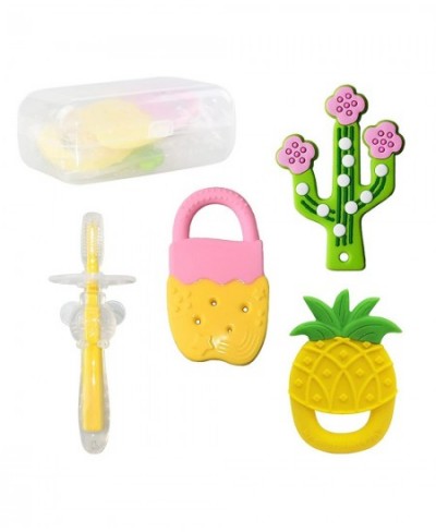 Baby Teether Toys 4PCS Cactus Baby Teething Toy Baby Silicone Toothbrush Baby Teething Toy Set BPA-Free Food Grade Silicone F...