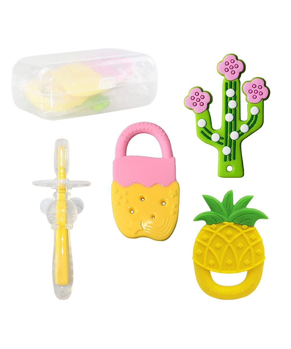 Baby Teether Toys 4PCS Cactus Baby Teething Toy Baby Silicone Toothbrush Baby Teething Toy Set BPA-Free Food Grade Silicone F...