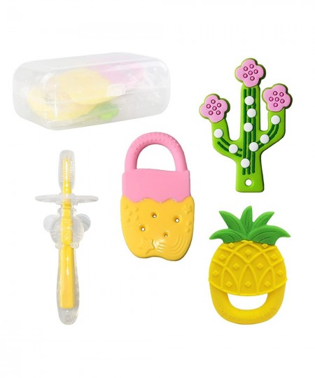 Baby Teether Toys 4PCS Cactus Baby Teething Toy Baby Silicone Toothbrush Baby Teething Toy Set BPA-Free Food Grade Silicone F...