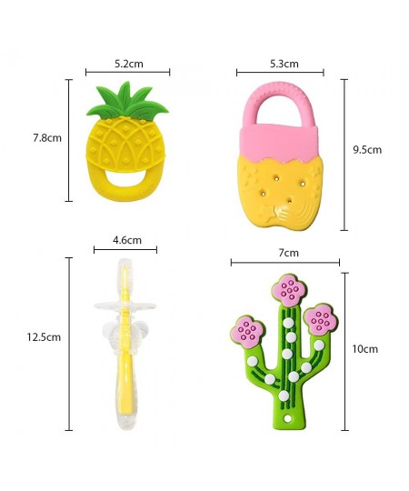 Baby Teether Toys 4PCS Cactus Baby Teething Toy Baby Silicone Toothbrush Baby Teething Toy Set BPA-Free Food Grade Silicone F...