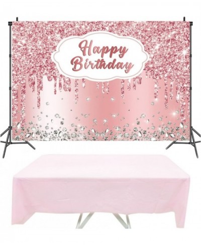 Pink Birthday Backdrop Tablecloth Kit Pink Happy Birthday Anniversary Party Supplies 2PCS $19.61 - Kids' Party Tablecovers