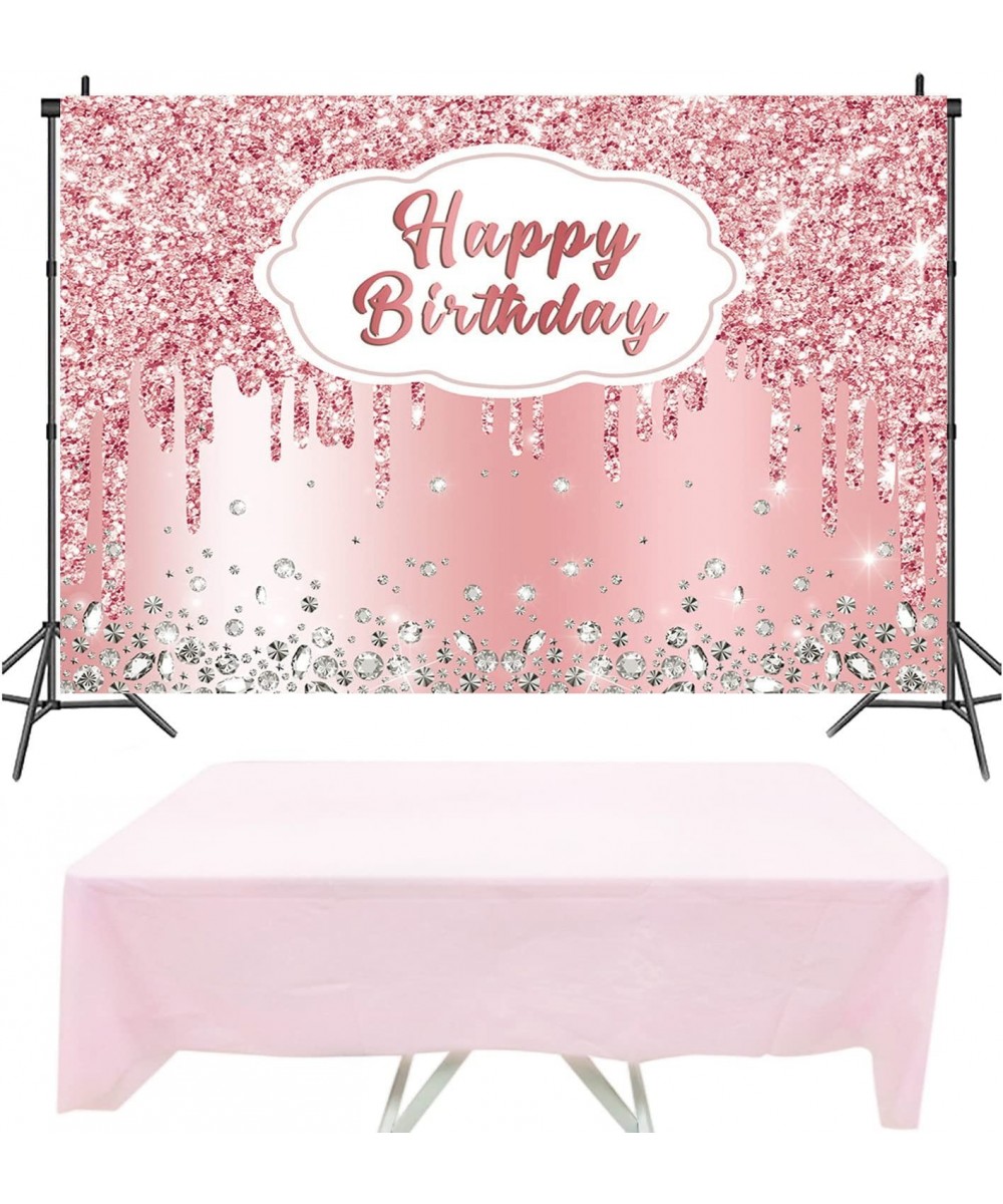 Pink Birthday Backdrop Tablecloth Kit Pink Happy Birthday Anniversary Party Supplies 2PCS $19.61 - Kids' Party Tablecovers