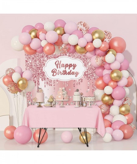 Pink Birthday Backdrop Tablecloth Kit Pink Happy Birthday Anniversary Party Supplies 2PCS $19.61 - Kids' Party Tablecovers